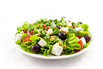 Salat with cheese on white background