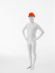 faceless man orange helmet full body