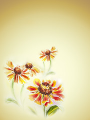 Painted watercolor card with helenium flowers