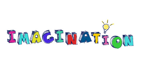 Sketchy colorful word Imagination with light bulb