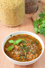 Traditional turkish soup with bulgur and lentils