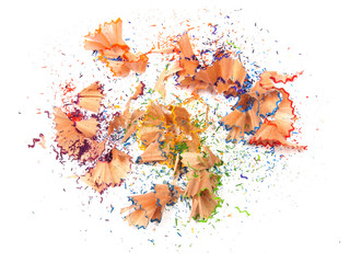 crayon shavings on white background