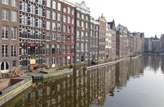 Water canal and typical architecture in Amsterdam, Netherlands
