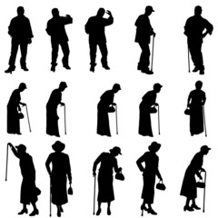 Vector silhouette of old people.