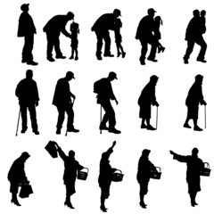 Vector silhouette of old people.