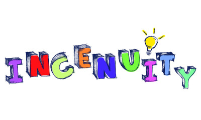 Sketchy colorful word Ingenuity with light bulb