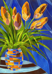 Obraz premium Abstract orange flowers in vivid mottled vase