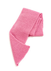 Pink winter scarf nicely arranged.Wool scarf isolated on white.