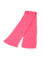 Pink winter scarf nicely arranged.Wool scarf isolated on white.