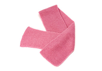 Pink winter scarf nicely arranged.Wool scarf isolated on white.