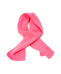 Pink winter scarf nicely arranged.Wool scarf isolated on white.