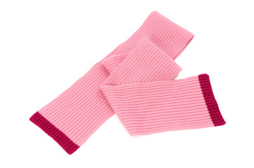 Pink winter scarf nicely arranged.Wool scarf isolated on white.