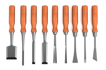 realistic 3d render of chisels