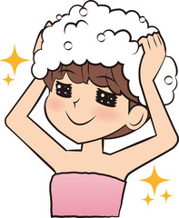 シャンプーする女性