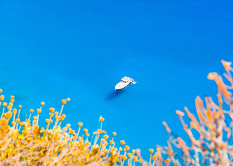Motorized cruiser boat in the  sea of Amorgos island in Greece