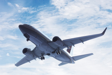 Airplane taking off. A big passenger or cargo aircraft. 