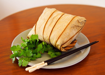 Fried rice in lotus leaf Vietnam - obrazy, fototapety, plakaty