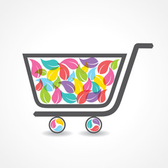 shopping cart with group of colorful leaf stock vector