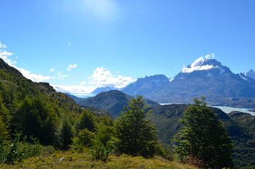 Fototapeta na wymiar blue massif and lago grey, Torres del Paine