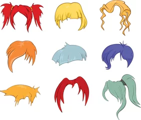 Türaufkleber Eine Reihe von Frisuren, Perücken für Illustrationen © liusa