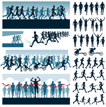 Vector editable labels and silhouettes of running people