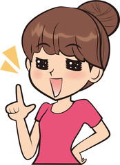 人さし指立てる女性