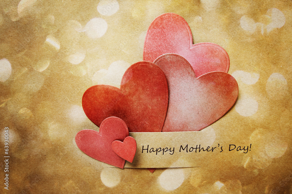 Wall mural Mothers Day Card with hand-crafted hearts - Wall murals
