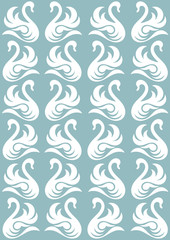 white swan on blue background seamless pattern