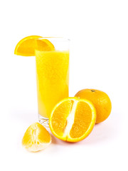 Freshly squeezed orange juice and cut orange
