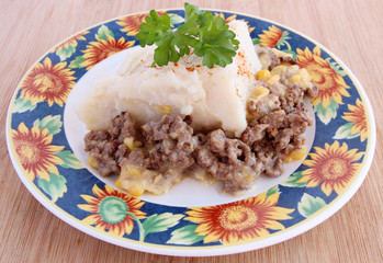 Shepherd's pie in sunflower plate