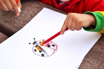 Child painting a ladybug