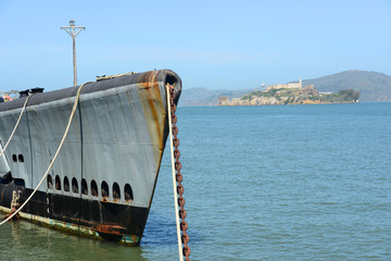 USS Pampanito submarine and Alcatraz Island, San Francisco