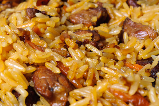 Pilau (pilaw, plov) - a rice and meat meal macro