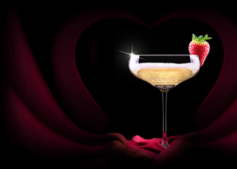 champagne glass and red silk
