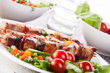 Grilled shashlik with vegetables