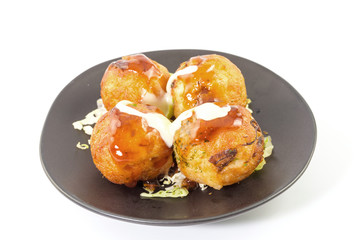 Japanese snack food, close up of Takoyaki