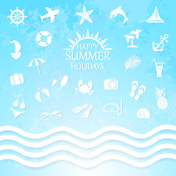 happy summer holiday sea icons