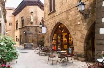 Abwaschbare Fototapete Barcelona Poble Espanyol - traditionelle Architekturen in Barcelona, Spanien