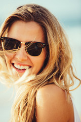 Fototapeta premium Portrait of the beautiful girl close-up,