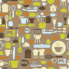 Kitchen tools seamless pattern with retro color, vector format