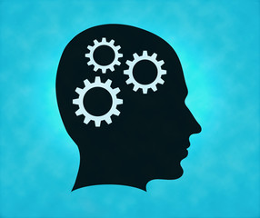 Sideview of silhouette head with wheel gear