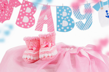 Cute baby element with word baby and pink bootees