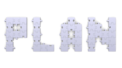 3d plan text assembled of puzzles