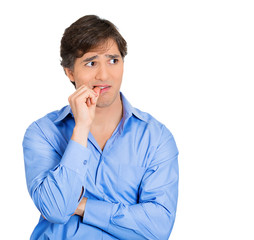 Portrait anxious, Nervous young man on white background 