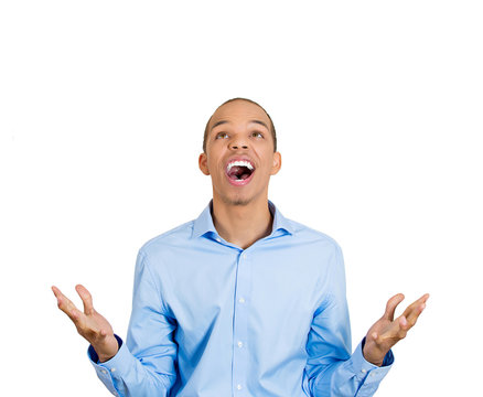 Portrait Surprised Happy Man Isolated On White Background 