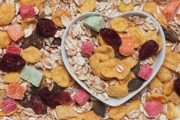 Muesli cereals with dried fruit