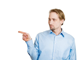 Accusations. Man pointing finger blaming someone