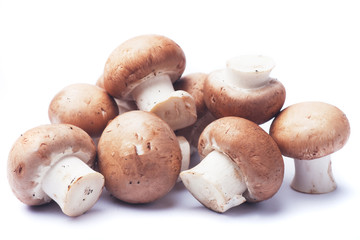 Portabello mushrooms on white background