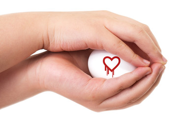 Heartbleed exploit concept with two hands handling an egg