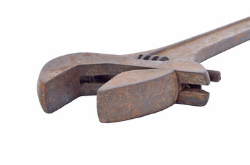 The big metal wrench for untwisting of pipes on a white backgrou